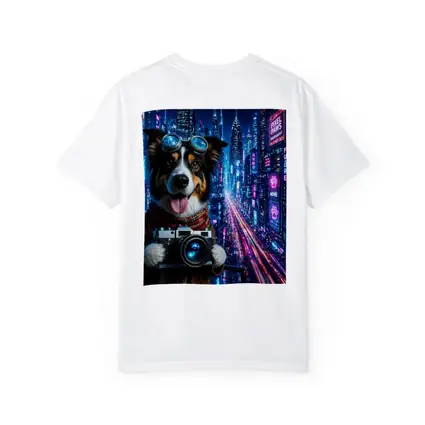 Border Collie Photographer Neon Cyberpunk City