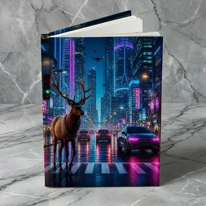 Deer Standing in Neon Cyberpunk City Street