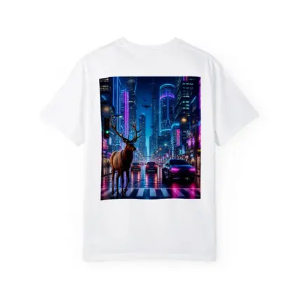 Deer Standing in Neon Cyberpunk City Street
