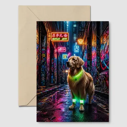 Golden Retriever Neon Glow Graffiti Alley