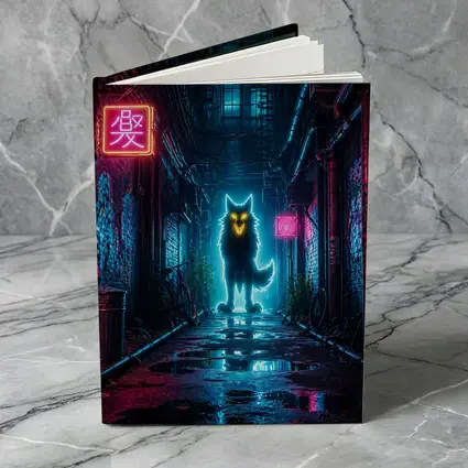 Neon Glowing Wolf Dark Cyberpunk Alley