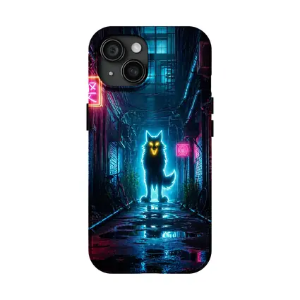 Neon Glowing Wolf Dark Cyberpunk Alley