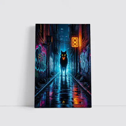 Neon Wolf Glowing Dark Urban Alley Night