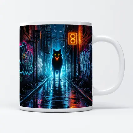 Neon Wolf Glowing Dark Urban Alley Night