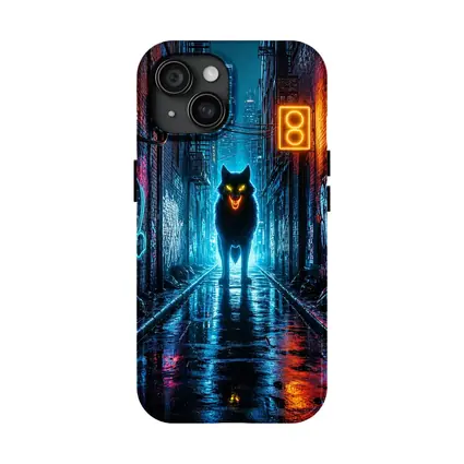 Neon Wolf Glowing Dark Urban Alley Night