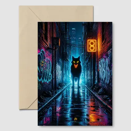Neon Wolf Glowing Dark Urban Alley Night