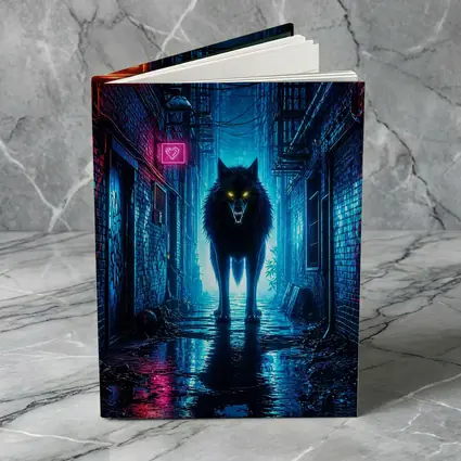 Neon Wolf Glowing Eyes Dark City Alley