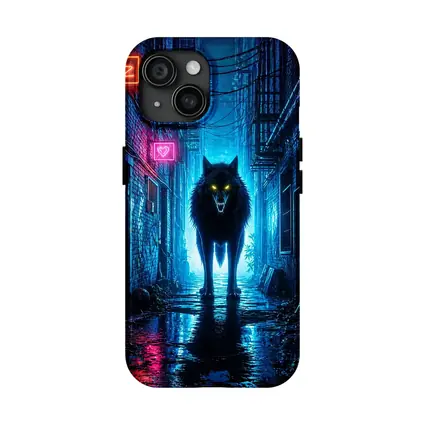 Neon Wolf Glowing Eyes Dark City Alley