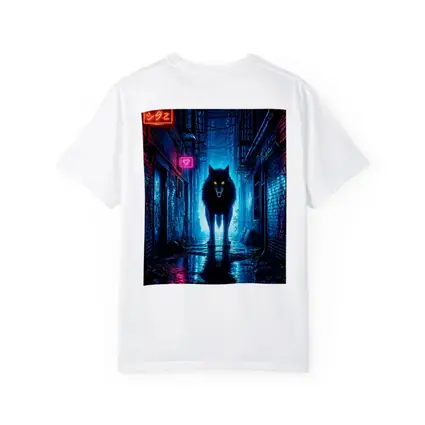 Neon Wolf Glowing Eyes Dark City Alley