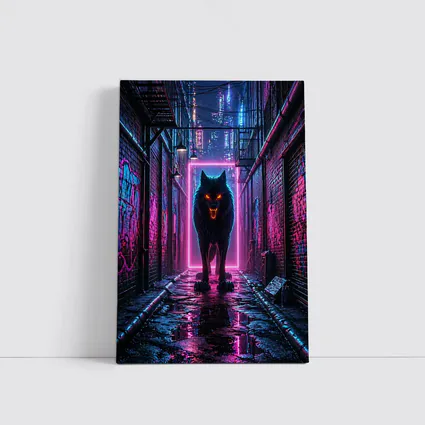 Neon Wolf Dark Cyberpunk City Alley