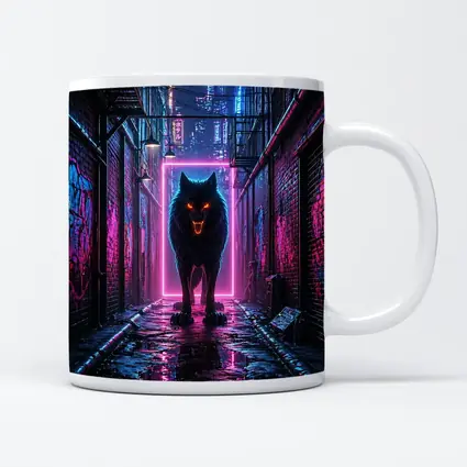 Neon Wolf Dark Cyberpunk City Alley