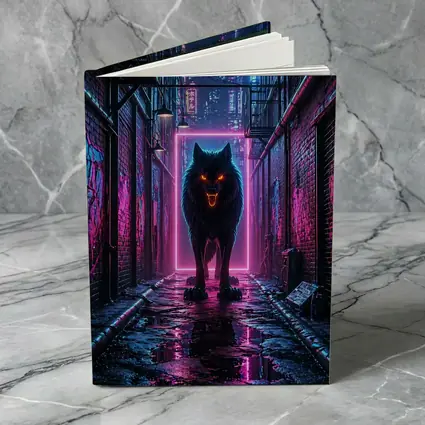 Neon Wolf Dark Cyberpunk City Alley