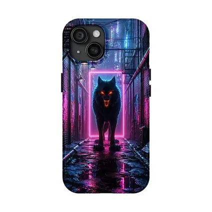 Neon Wolf Dark Cyberpunk City Alley