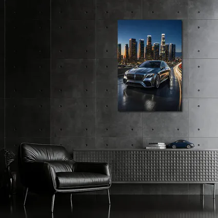 Mercedes S Class Los Angeles Night Skyline