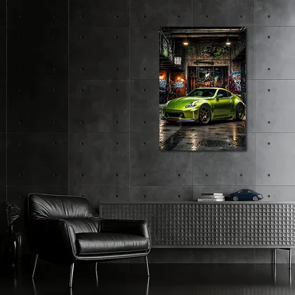 Nissan 370Z Green Graffiti Warehouse Scene