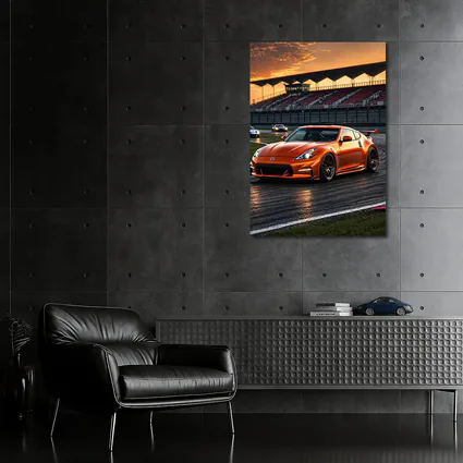 Nissan 370Z Orange Racing On Track Sunset