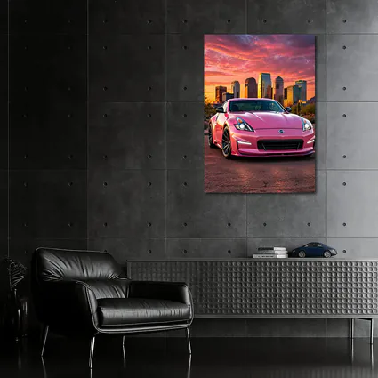 Pink Nissan 370Z City Sunset Sky