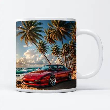 Nissan 240SX Red Car Beach Palm Trees
