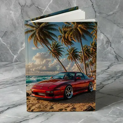 Nissan 240SX Red Car Beach Palm Trees