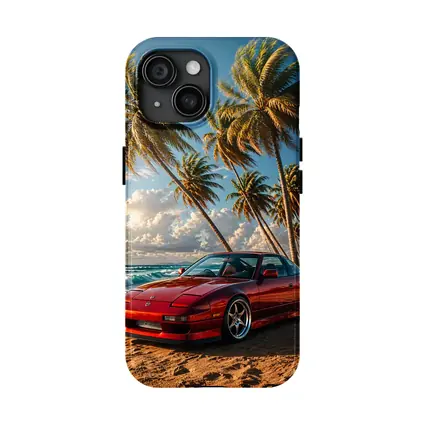 Nissan 240SX Red Car Beach Palm Trees
