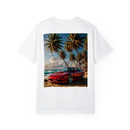 Nissan 240SX Red Car Beach Palm Trees