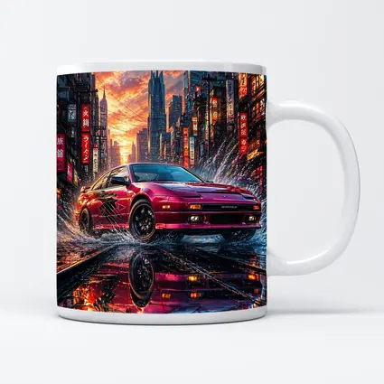 Nissan 240SX Red Rainy Tokyo City Street