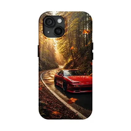 Nissan 240SX Red Car Forest Road