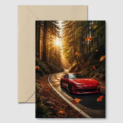 Nissan 240SX Red Car Forest Road