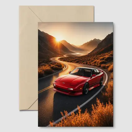 Nissan 240SX Red Car Mountain Sunset Road
