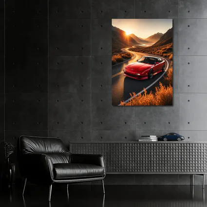 Nissan 240SX Red Car Mountain Sunset Road