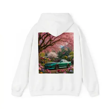 Nissan 240SX Teal Coupe Under Cherry Blossoms