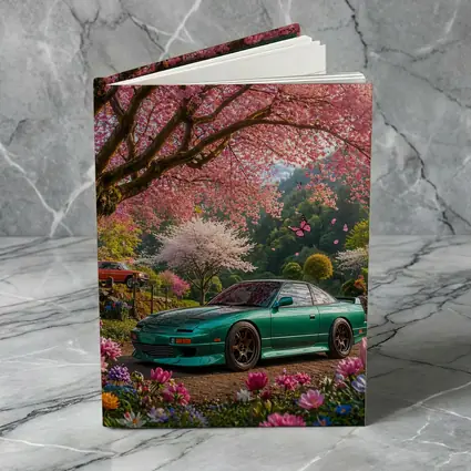 Nissan 240SX Teal Coupe Under Cherry Blossoms