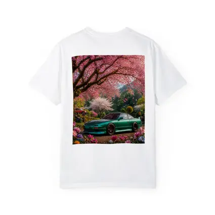 Nissan 240SX Teal Coupe Under Cherry Blossoms
