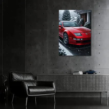 Nissan 300ZX Red Sports Car Snowy Driveway