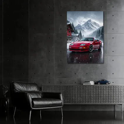 Nissan 300ZX Red Car Snowy Mountain Village