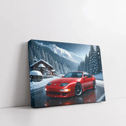 Nissan 300ZX Red Sports Car Snowy Mountains