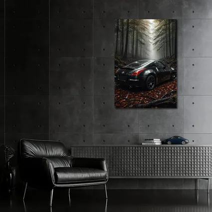 Nissan 350Z Black Wet Foggy Forest