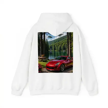 Nissan 350Z Red Sports Car Lake Setting