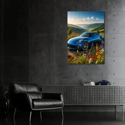 Nissan 350Z Blue Sports Car Green Hills