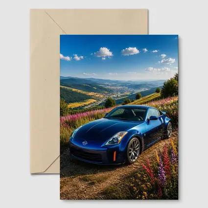 Nissan 350Z Blue Sports Car Hillside View