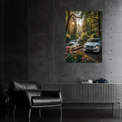 Nissan Altima Parked in Sunlit Forest
