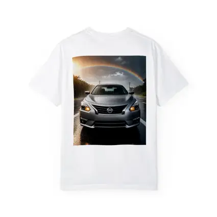 Nissan Altima Silver Sedan Rainy Road Rainbow