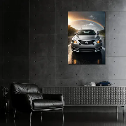 Nissan Altima Silver Sedan Rainy Road Rainbow