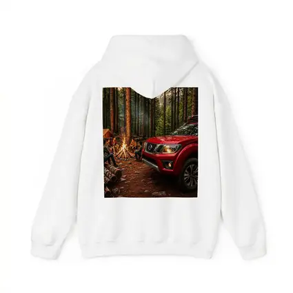 Nissan Frontier Red Truck Forest Campfire