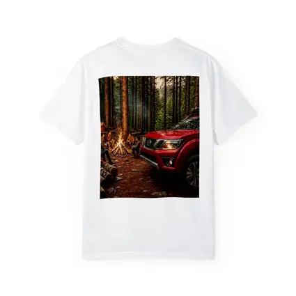 Nissan Frontier Red Truck Forest Campfire