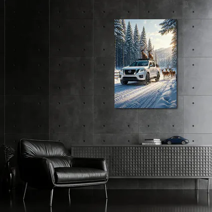 Nissan Frontier Truck Snowy Forest Deer