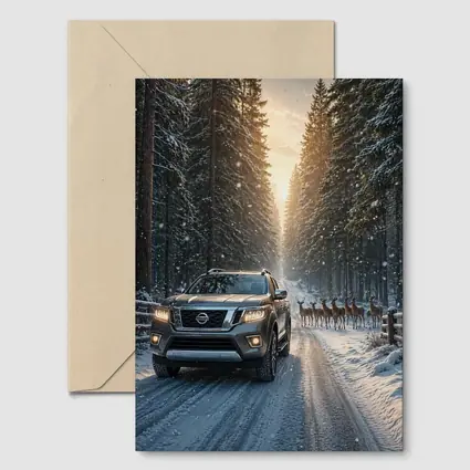 Nissan Frontier SUV Snowy Forest Deer