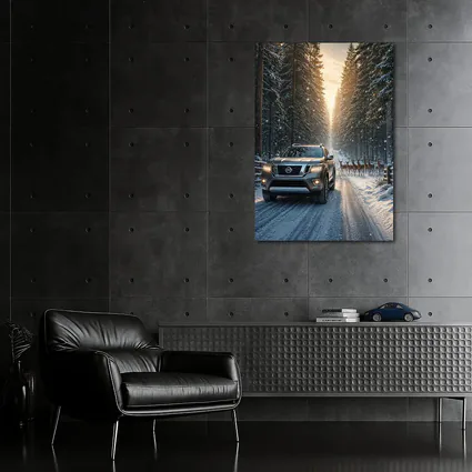Nissan Frontier SUV Snowy Forest Deer