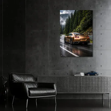 Nissan GT-R Gold Wet Mountain Road
