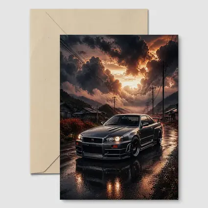 Nissan Skyline GT-R Wet Road Sunset Scene